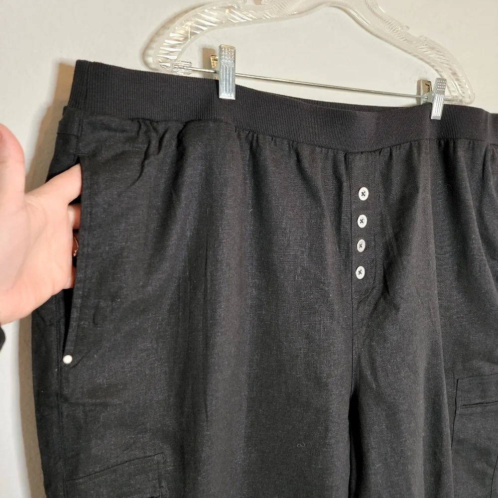 Ellos Linen Blend Stretch Waist Black Crop Cargo Pant Plus Size 28 4X New NWOTS - Picture 2 of 15